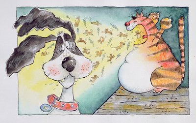 Cat, Dog and Mice, 1998 by Maylee Christie